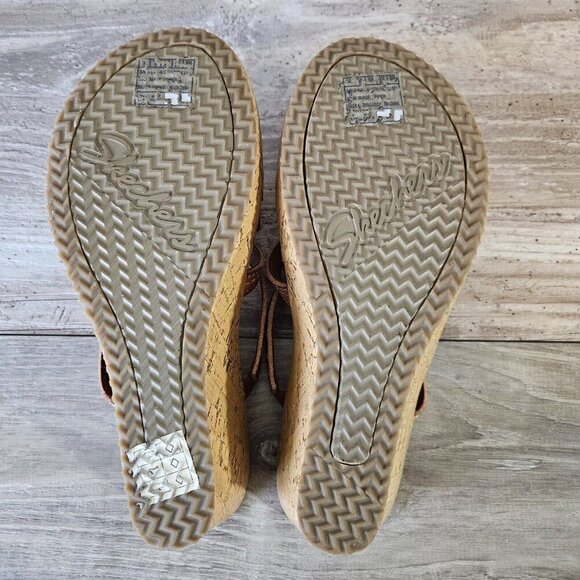 Skechers Tiger Posse Luggage Slide Cork Wedge Vegan Strappy Sandals Beverlee 8 - Picture 12 of 15